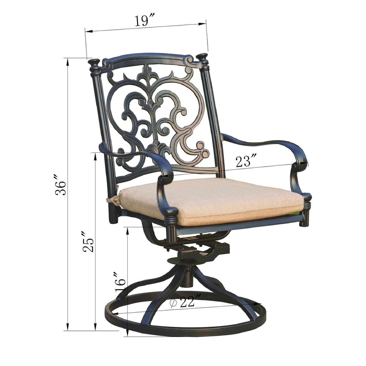 Darlee 201010-9PC-60XL Santa Barbara 9 Piece Cast Aluminum Patio Dining Set W/ 92 X 42 Inch Rectangular Table & Beige Canvas Cushions - Swivel Dining Chair - Dimensional thumbnail