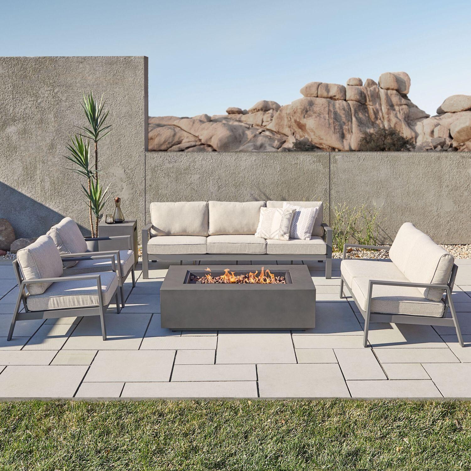 Elysian 6 Pc Aluminum Fire Pit Seating Set W/ Sofa in Weathered Slate by Lakeview Outdoor Designs thumbnail