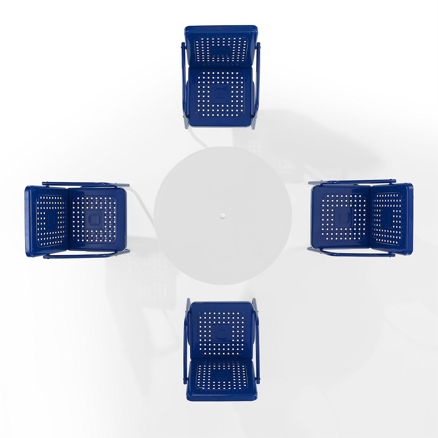 Ultimate Patio UP-32250NV 5Pc Round Retro Outdoor Dining Set in Navy Blue - Overhead View - White Background thumbnail