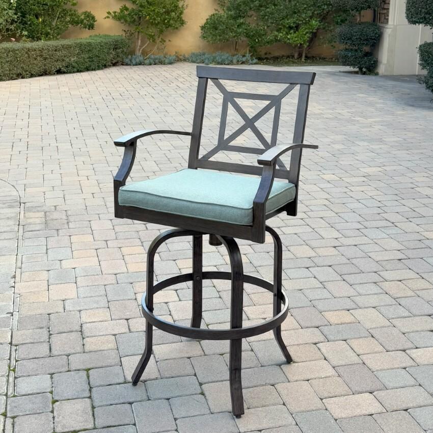 Atlantis Aluminum Swivel Bar Stool Set of 4 w/ Spa Cushions in Walnut By Darlee - Single Chair - Lifestyle thumbnail