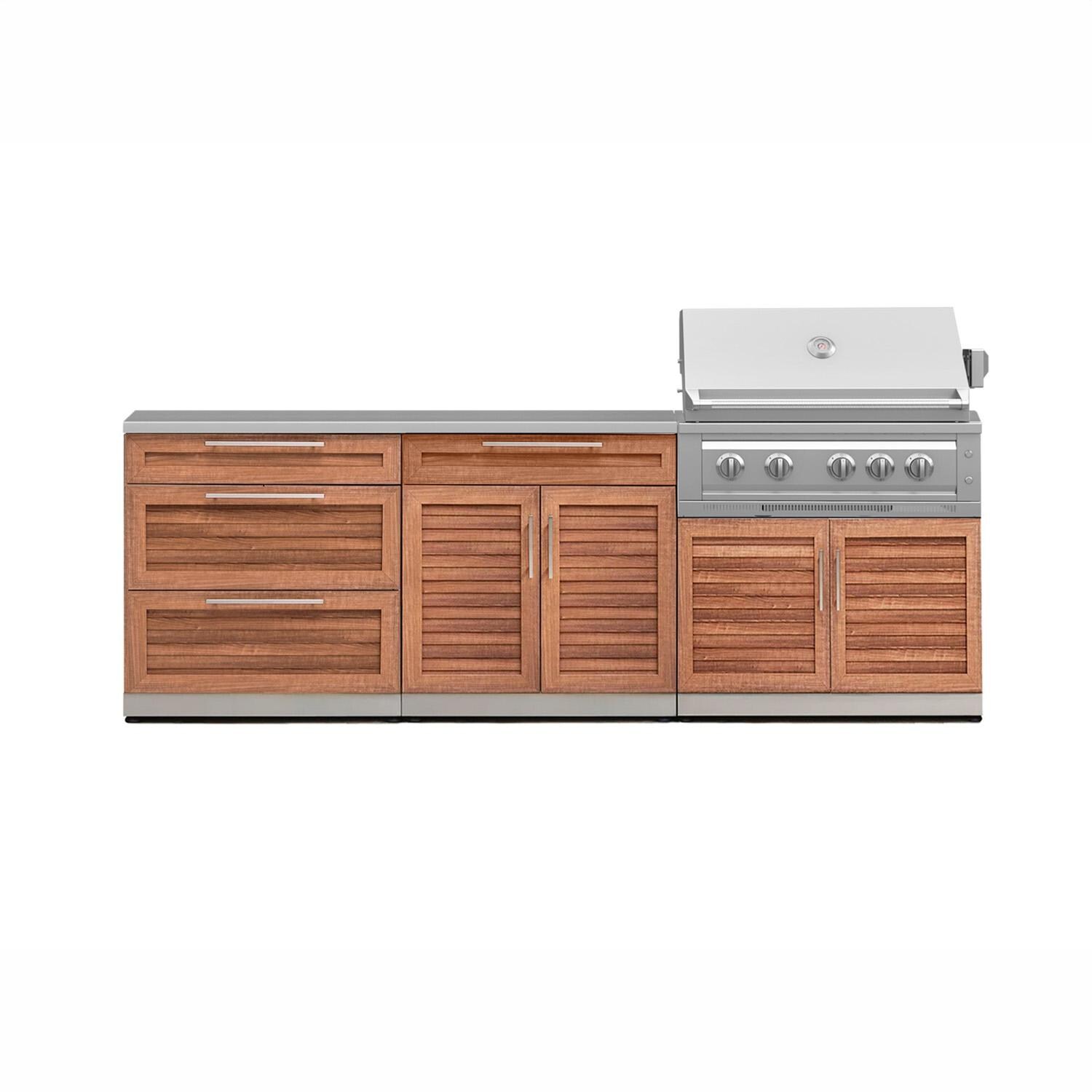 NewAge Products Classic Series 8 1/2 Ft Outdoor Kitchen Island w/ 36-in Propane Grill, Trash Bin, Door & Drawer in Grove/Stainless Steel