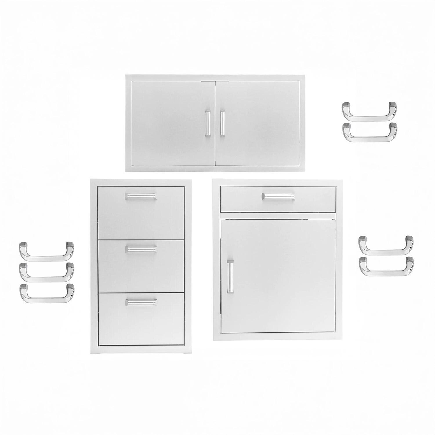 BBQGuys Signature 3 Pc 40-in Double Access Door, Single Access Door & Triple Drawer Outdoor Kitchen Storage Package - Included Handles - White Background thumbnail
