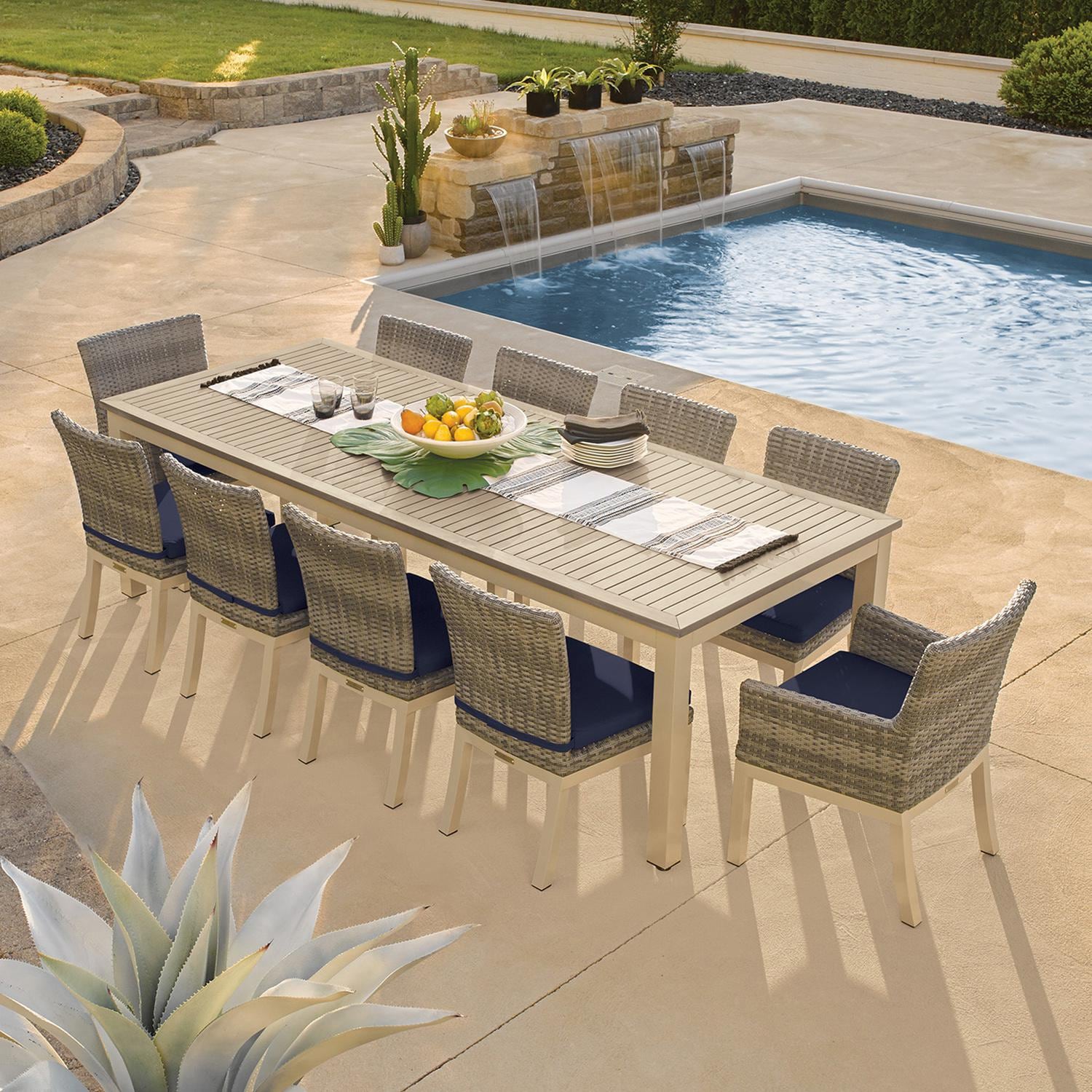 Oxford Garden Argento 2 Pc Wicker Dining Side Chair W/ Midnight Blue in Flint/Argento - Poolside Dining (Set W/ Side & Arm Chairs) thumbnail