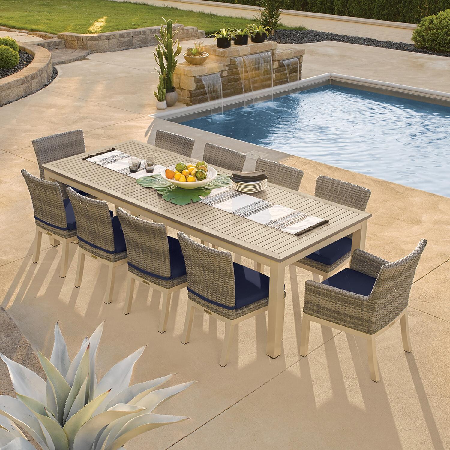 Oxford Garden Argento 2 Pc Wicker Dining Side Chair W/ Midnight Blue in Flint/Argento - Poolside Dining (Set W/ Side & Arm Chairs) thumbnail