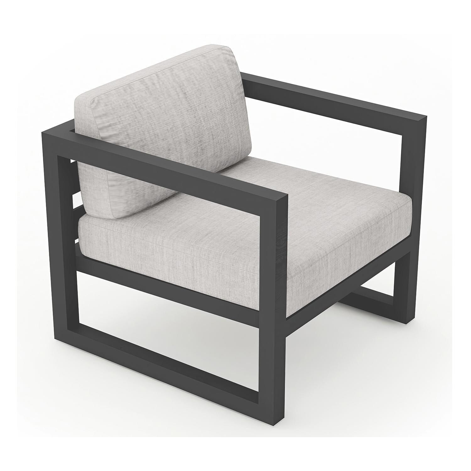 Misty Cove Aluminum Club Chair in Slate w/Cast Silver Cushions by Lakeview - Angle View - White Background thumbnail