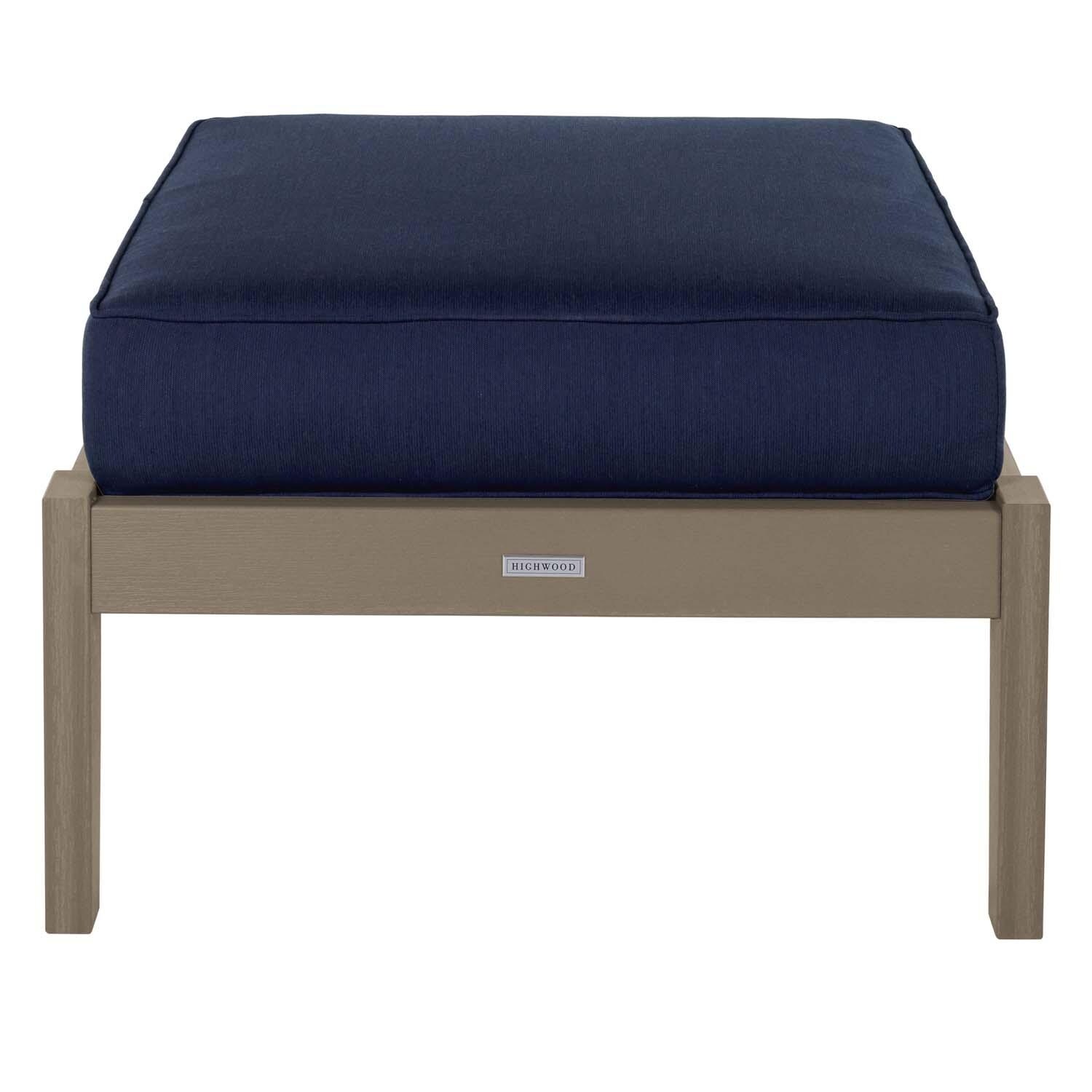 Blushing Bay Recycled Plastic Ottoman in Spectrum Indigo/Woodland Brown by Lakeview Outdoor Designs - White Background thumbnail