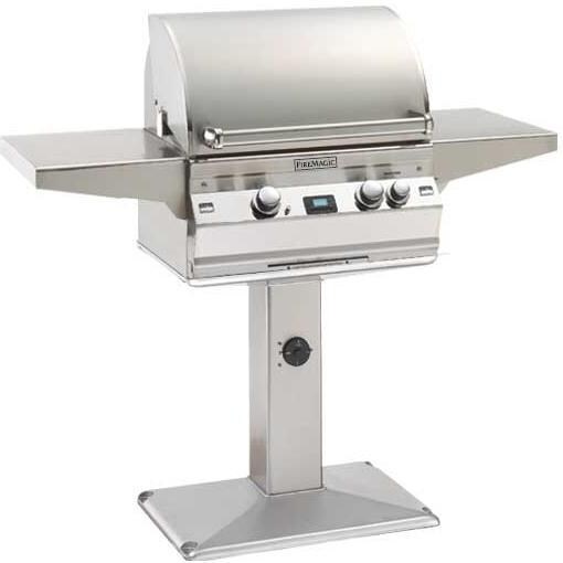 Fire Magic Aurora A430s Natural Gas BBQ Grill With One Infrared Burner And Rotisserie On Patio Post