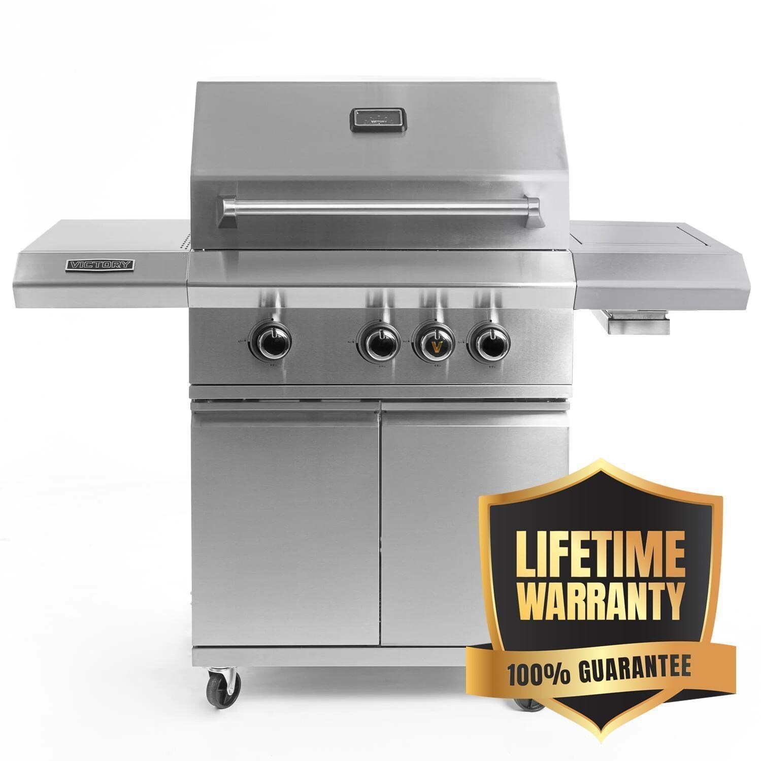 Victory - BBQ-VCT3BSB-LP - 3-Burner Propane Gas Grill With Infrared Side Burner - Lifetime Warranty