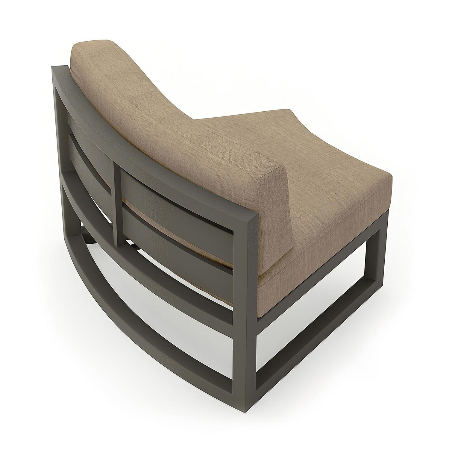 Misty Cove 2 Piece Aluminum Curve Club Chair in Slate w/Heather Beige Cushions by Lakeview - Back Angle View - White Background thumbnail