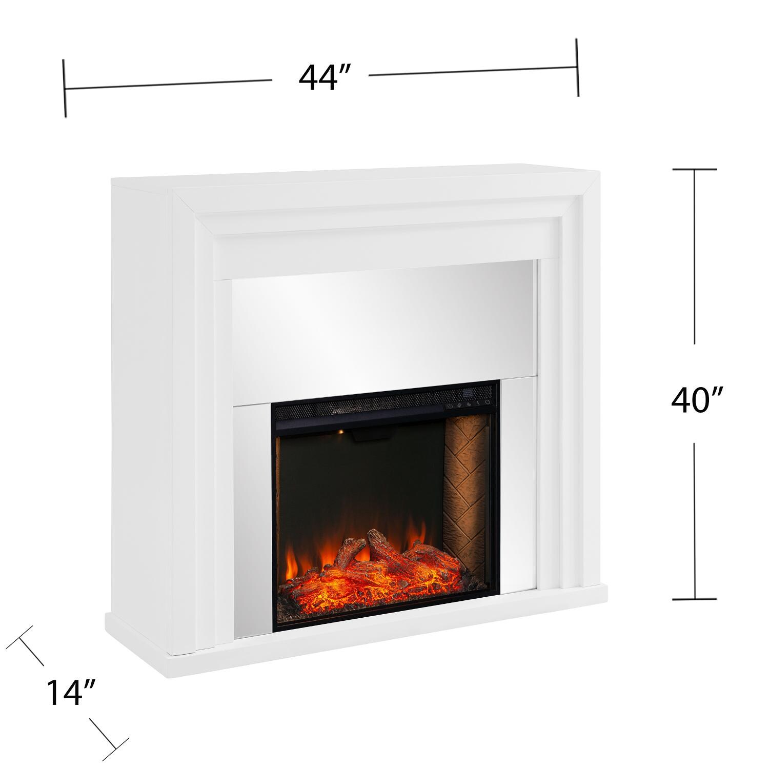 Southern Enterprises FS1009659 Stadderly 44-Inch Electric Fireplace W/ Alexa-Enabled Firebox - White W/ Mirrored Surround - Measurements thumbnail