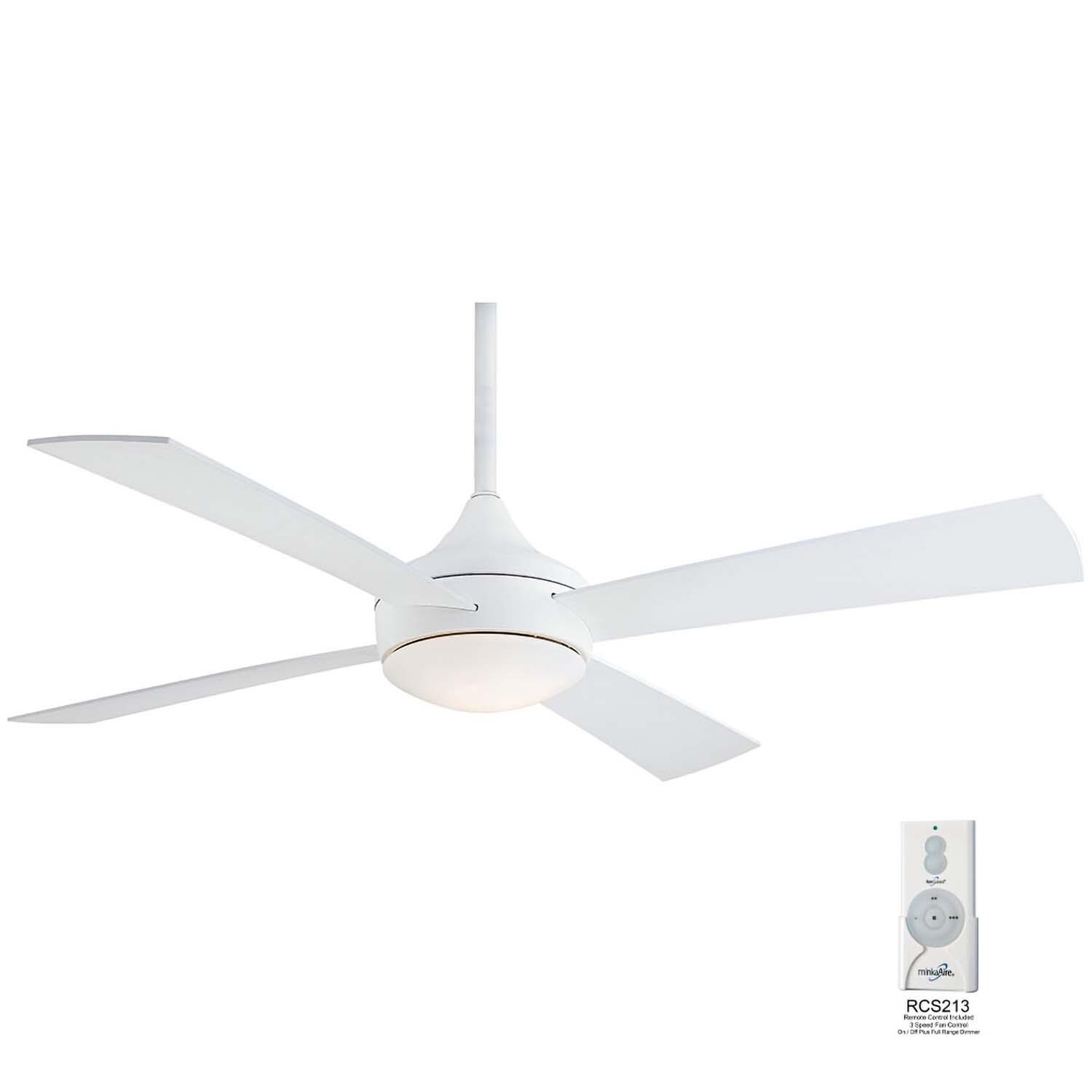 Minka-Aire F523L-WHF Aluma Wet 52-Inch 4-Blade LED Ceiling Fan in Flat White Finish w/ Flat White Blades & Etched Opal Glass - Remote Included thumbnail
