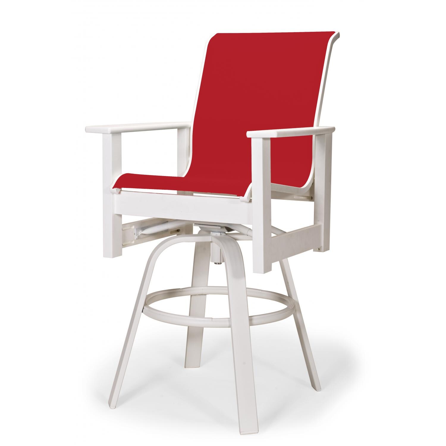Leeward MGP Outdoor Swivel Bar Stool With Sling Seating By Telescope Casual - Textured Snow/Red thumbnail