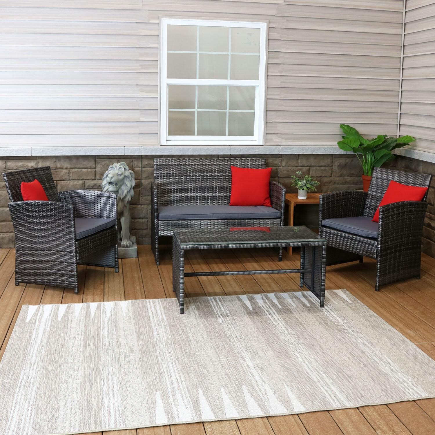 4 Pc Wicker Seating Set in Mixed Gray Stone Gray by Ultimate Patio