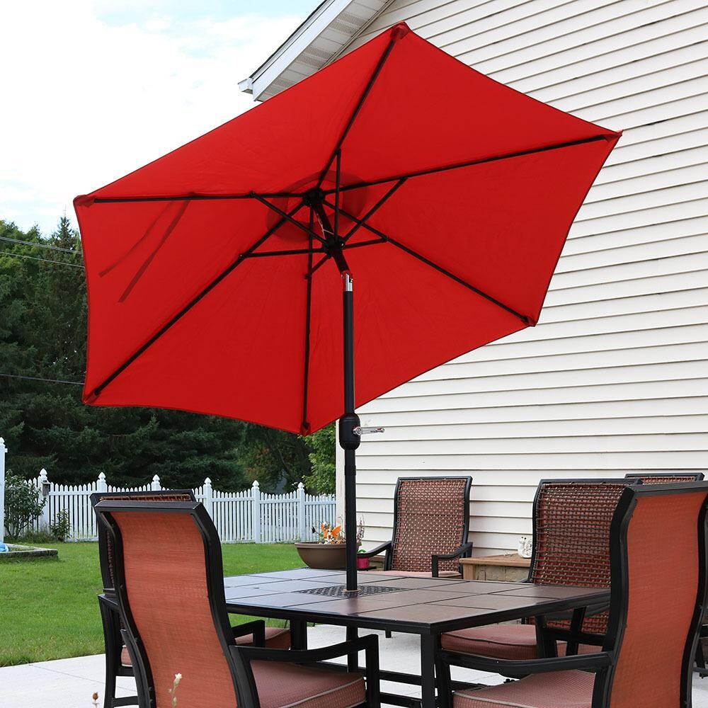 Ultimate Patio 7.5 Ft. Octagonal Aluminum Patio Umbrella W/ Crank & Tilt - Burnt Orange - Tilted Lifestyle View thumbnail