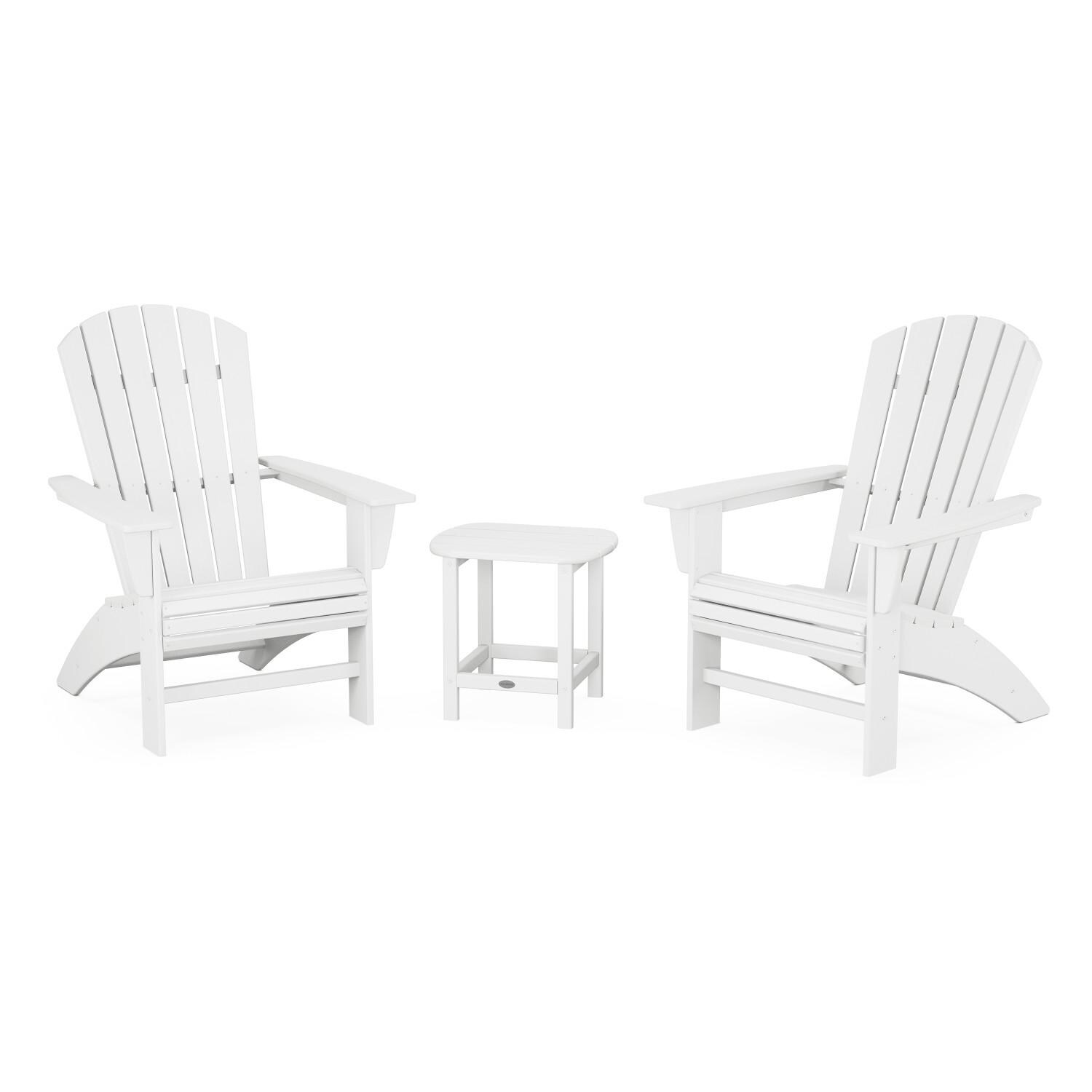 Nautical 3 Pc Recycled Plastic Seating Set w/ Curveback Chairs in White by POLYWOOD