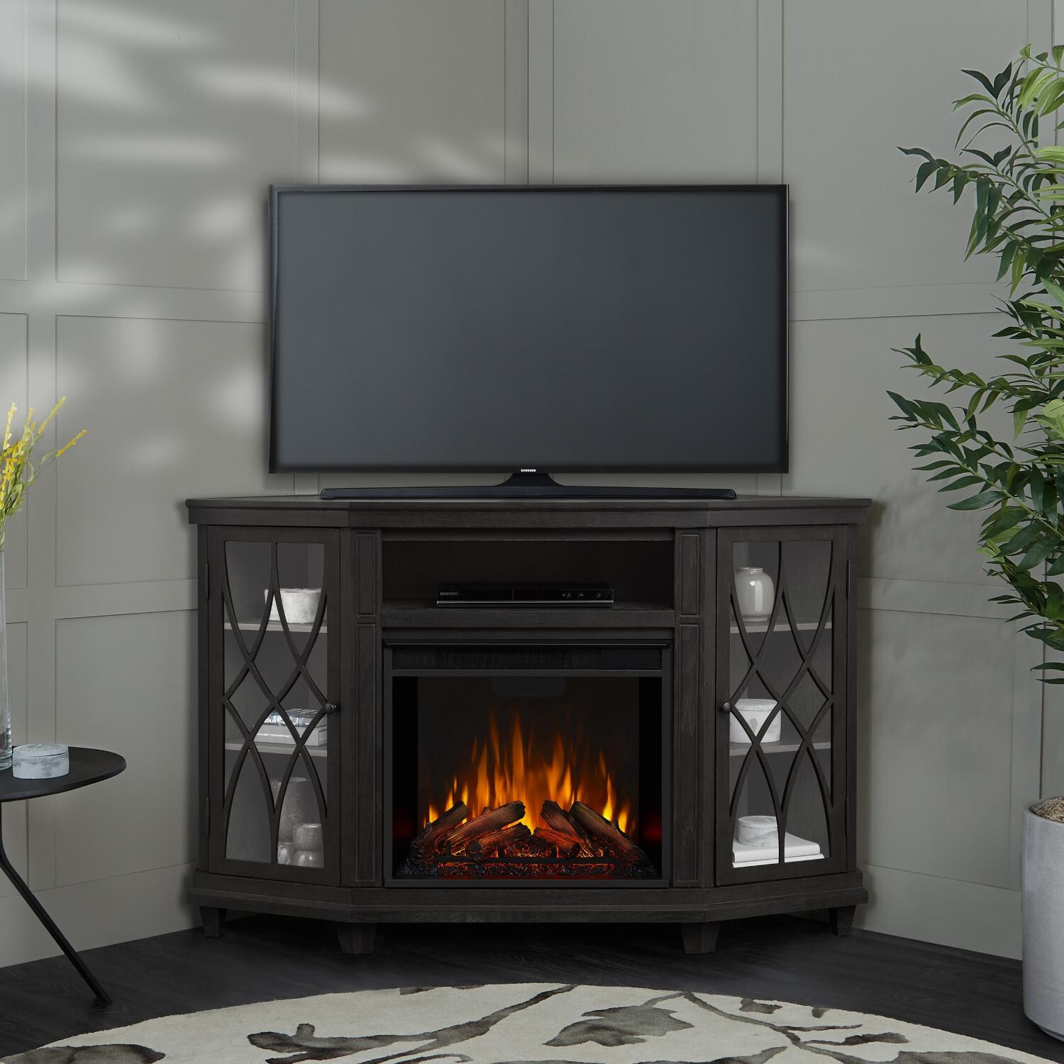Real Flame 1750E-GRY Lynette 56-Inch Corner Electric Fireplace Entertainment Center - Gray