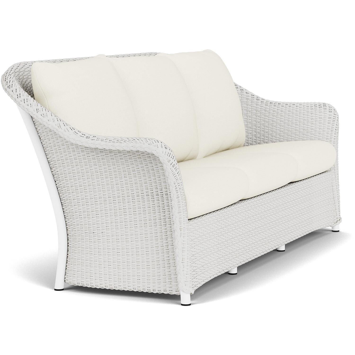 Lloyd Flanders Weekend Retreat Sofa in Matte White Finish W/ Sailcloth Salt Fabric - Angled thumbnail