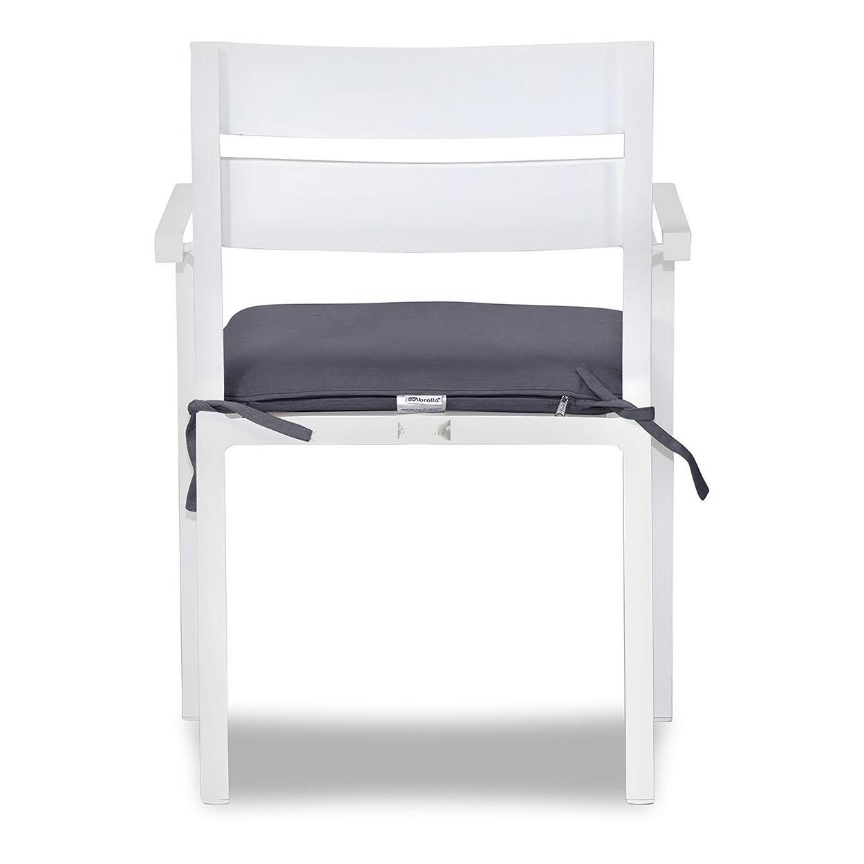 Calm Bay Aluminum Dining Arm Chair in White/Canvas Charcoal by Lakeview Outdoor Designs - Back - White Background thumbnail