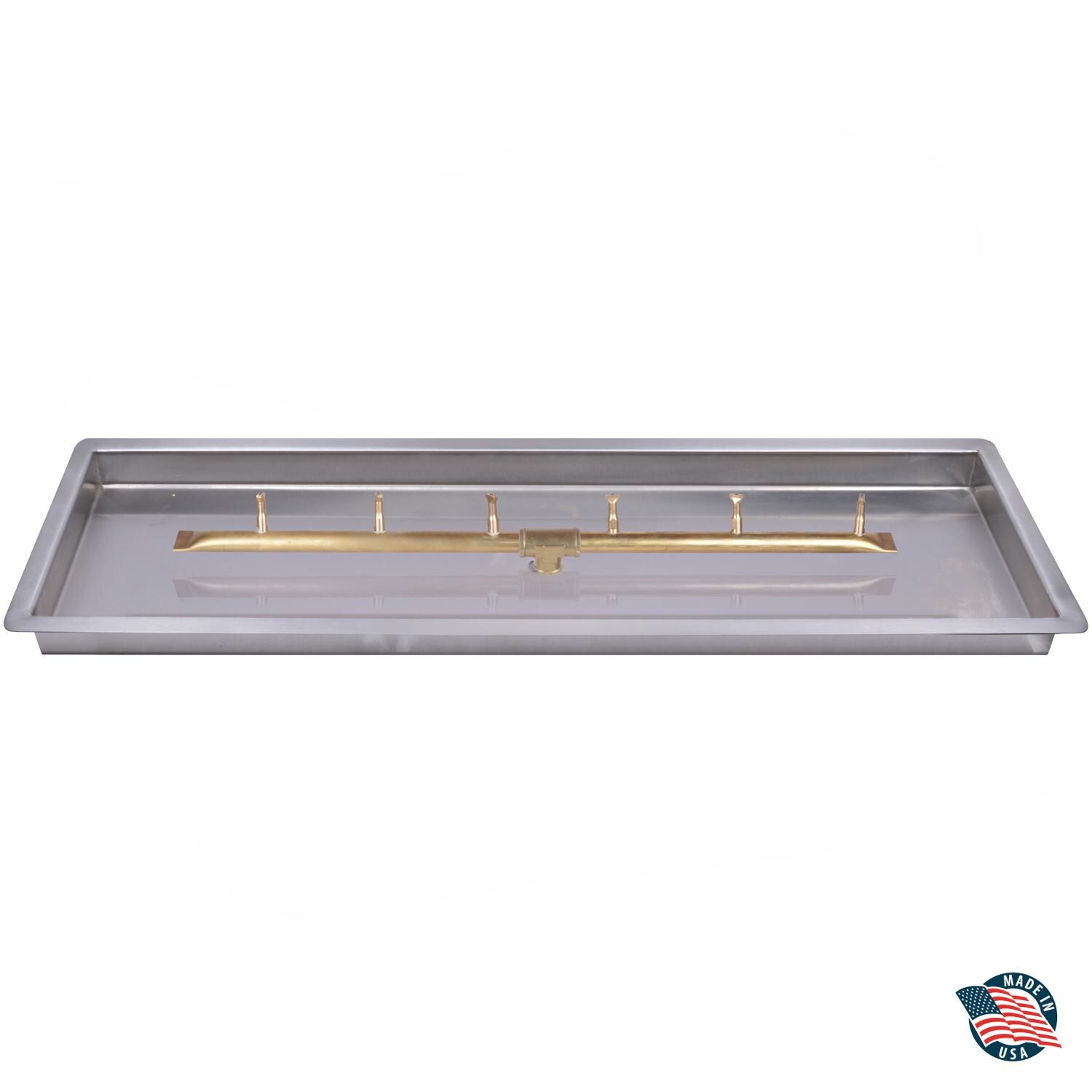 The Outdoor Plus Bullet Burner Drop in Pan Kit - 84-inch Rectangle Drop in Aluminum Fire Pan with 72-inch Brass Linear T Bullet Burner - 12V Electronic Ignition Kit with On/Off Remote