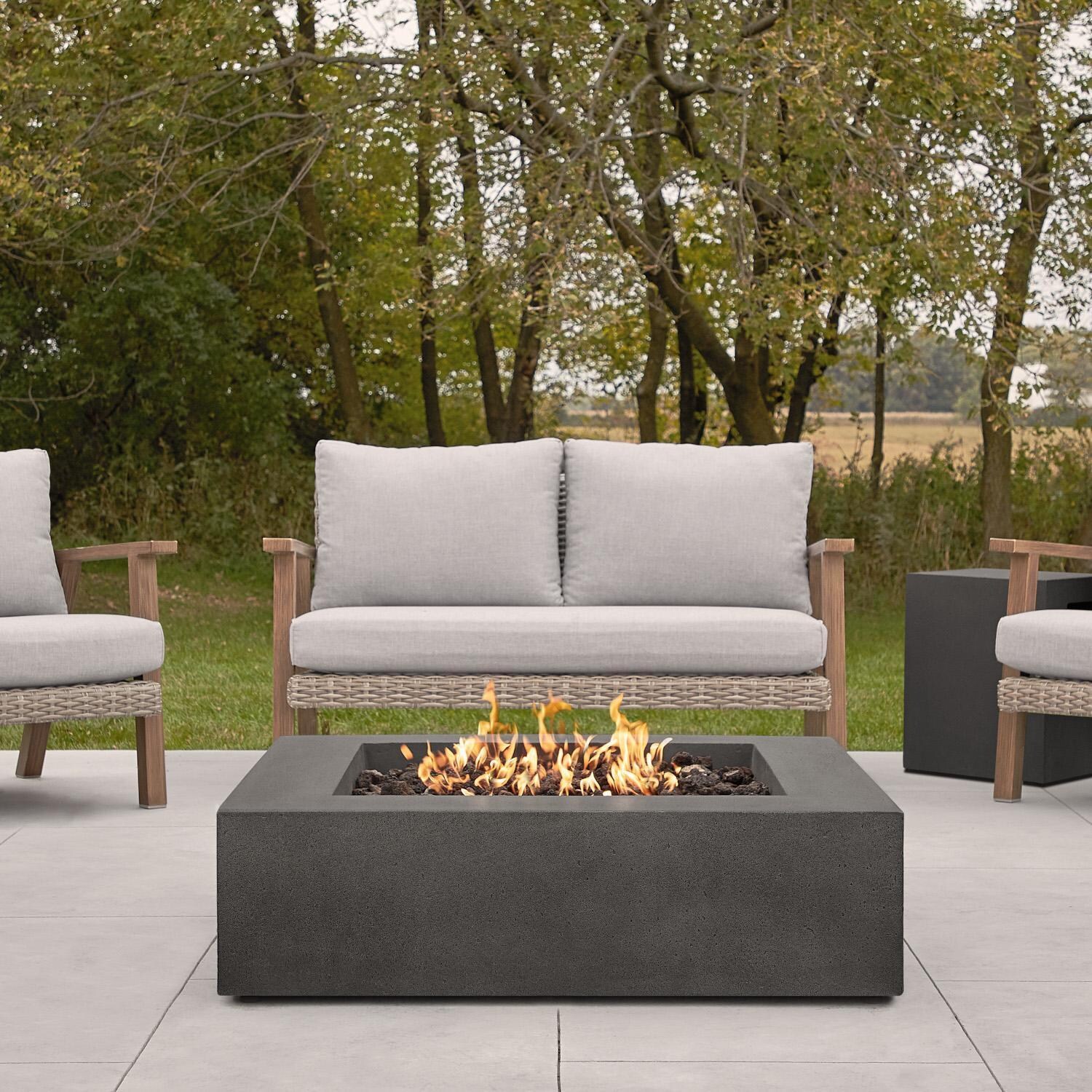 Hillview Bay 42 Inch Square GFRC Propane Fire Pit in Carbon by BBQGuys Signature
