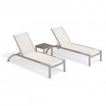Argento 3 Piece Aluminum Patio Chaise Lounge Set W/ Tekwood Vintage Side Rails & Tekwood Vintage End Table By Oxford Garden - Natural Sling