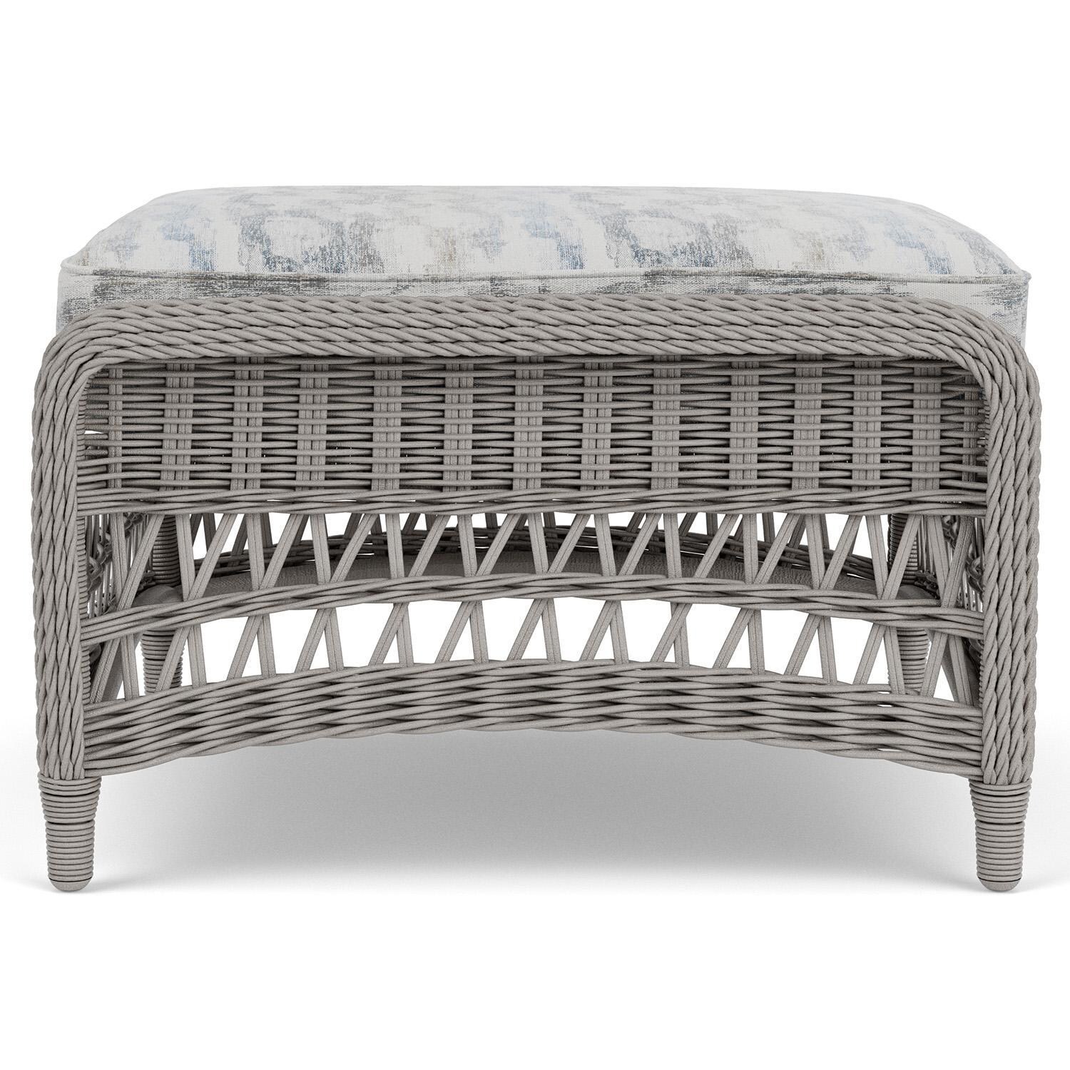 Lloyd Flanders Mackinac Ottoman in Putty Finish with Stratosphere Cloud Fabric - Left Side thumbnail
