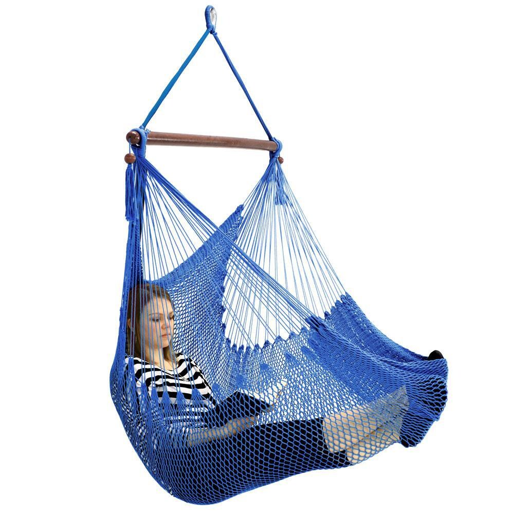 Ultimate Patio Extra Large Hanging Caribbean Hammock Chair - Caribbean Blue - In Use thumbnail