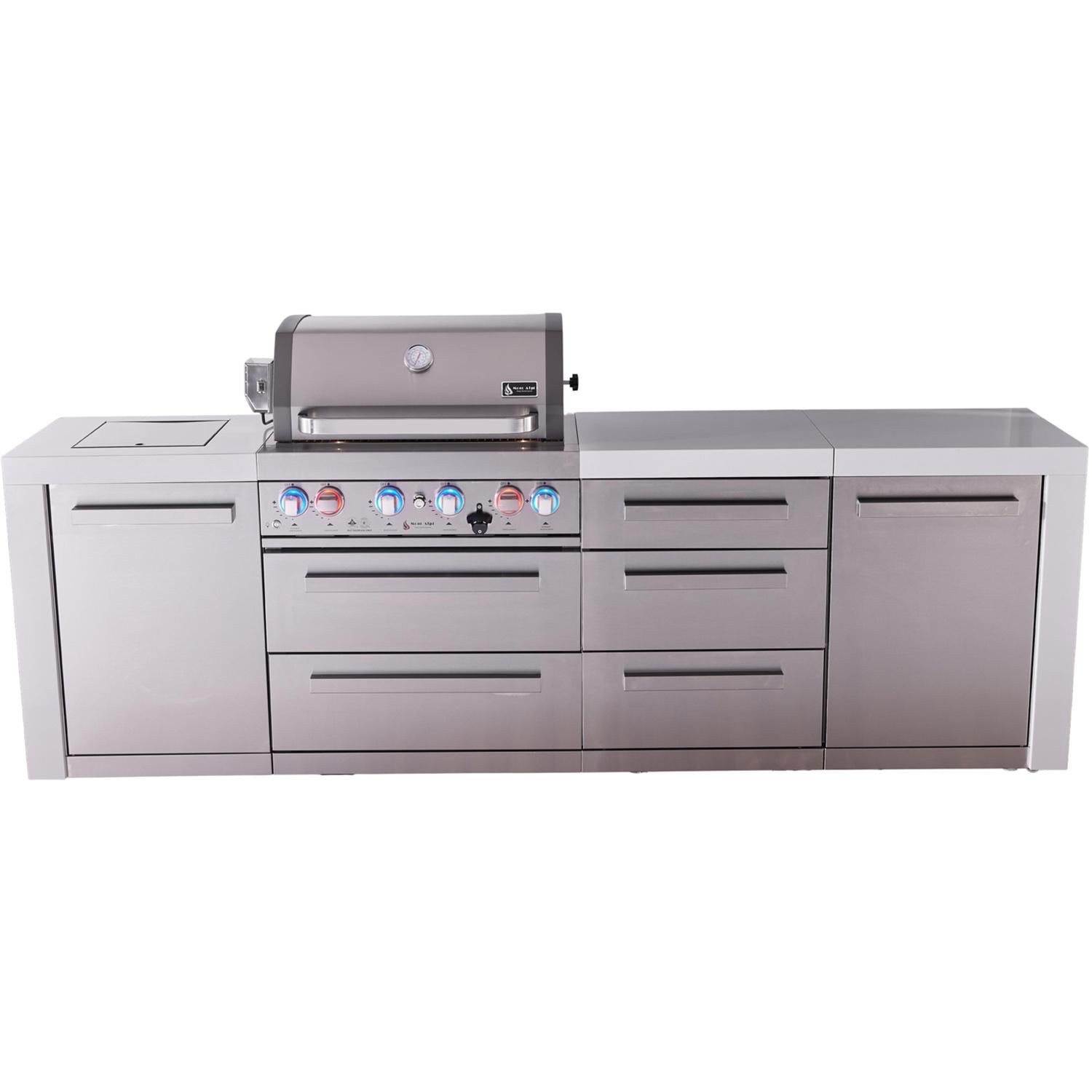 Mont Alpi Deluxe Series 7 Ft Natural Gas Outdoor Kitchen Island w/ 32-in Grill, Side Burner & Triple Drawer (Ships Propane w/ Conversion Kit) - Island - White Background thumbnail