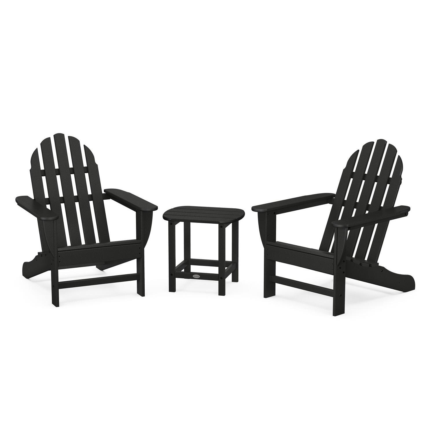 Classic Adirondack 3 Pc Recycled Plastic Seating Set w/ South Beach End Table in Black by POLYWOOD