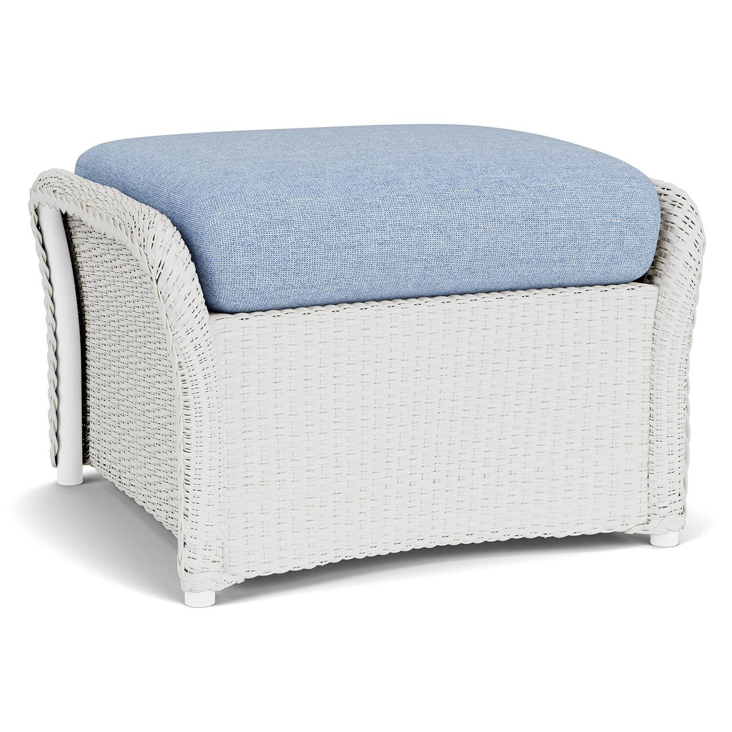Lloyd Flanders Weekend Retreat Woven Ottoman in Matte White Finish W/ Demo Skyway Fabric - Back Left thumbnail