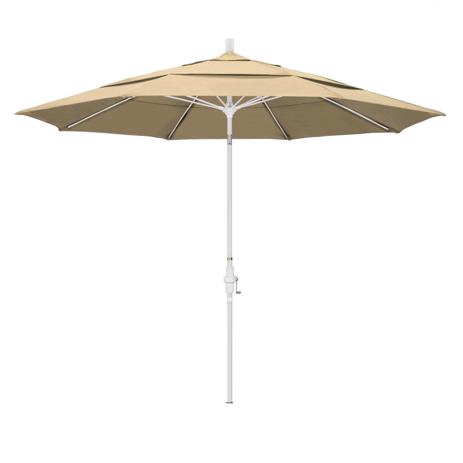 California Umbrella 11 Ft Octagonal Aluminum Collar Tilt Patio Umbrella W/ Crank Lift & Fiberglass Ribs - Matted White Frame / Olefin Antique Beige Canopy thumbnail