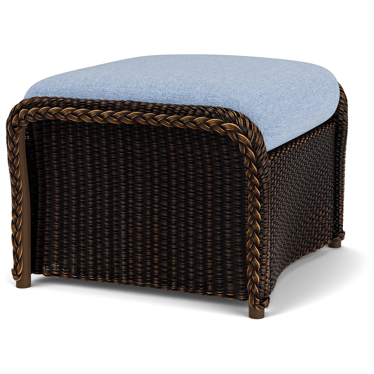 Lloyd Flanders Weekend Retreat Woven Ottoman in Mink Finish W/ Demo Skyway Fabric - Angled thumbnail