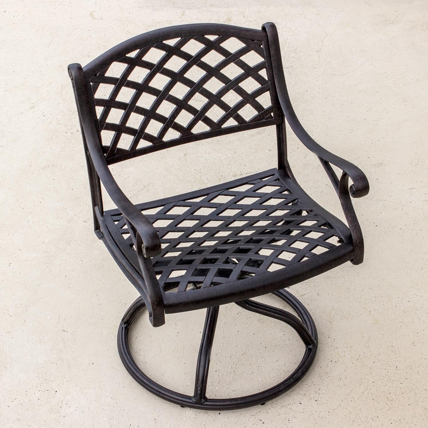 Heritage Cast Aluminum Patio Swivel Rocker Dining Chair - Lifestyle View thumbnail