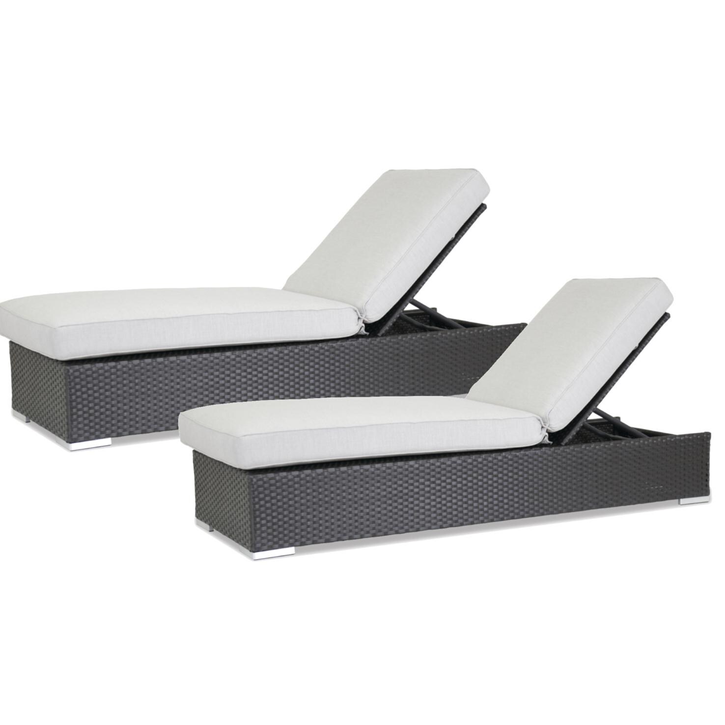 Solana 2 Piece Wicker Patio Chaise Lounge Set W/ Sunbrella Cast Silver Cushions By Sunset West image