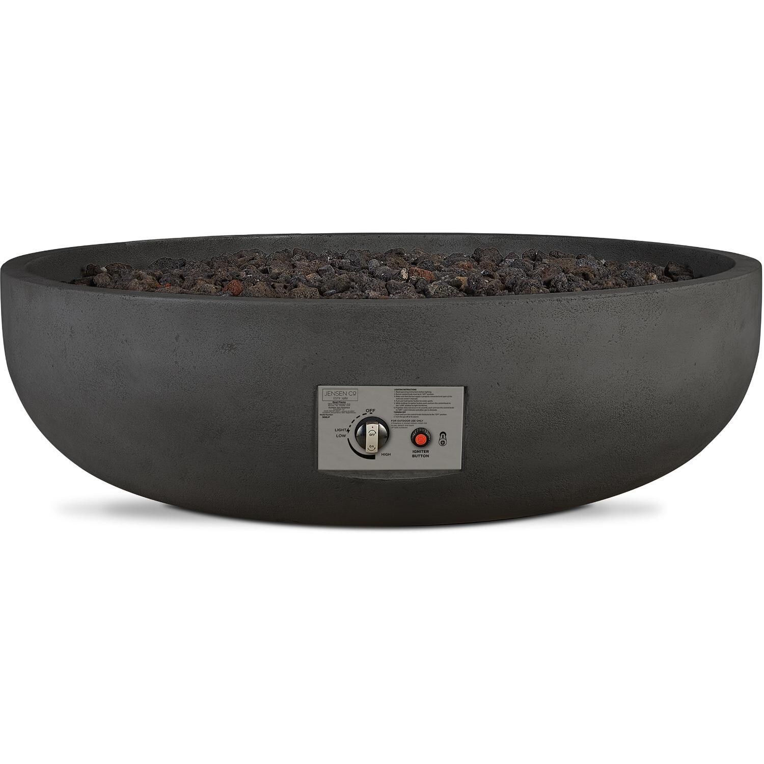 Grand Lake 524NG-CBN 48 Inch Round Concrete Natural Gas Fire Bowl in Gray by BBQGuys Signature - Controls - White Background thumbnail