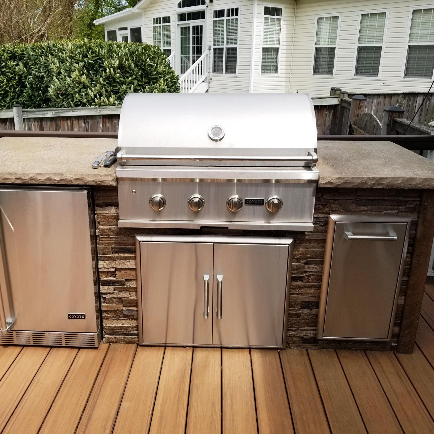 Coyote RTAC-G8-SB-C2C36LP Ready-To-Assemble 8 Ft Outdoor Kitchen Island With 36-Inch S-Series Natural Gas Grill - Brown Stone - Lifestyle View - Front thumbnail