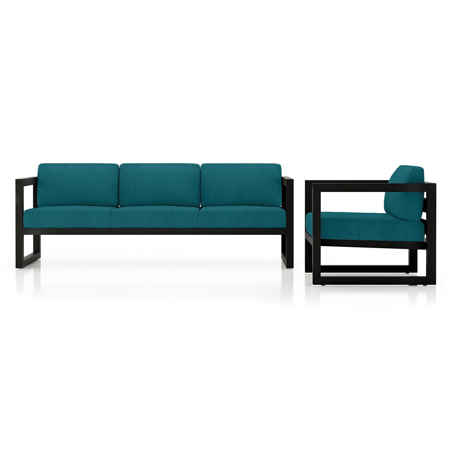 Lakeview MSTYCV-BK-2SS-PC Misty Cove 2 Pc Aluminum Seating Set in Black w/Spectrum Peacock by Lakeview Outdoor Designs - Set Front View - White Background thumbnail