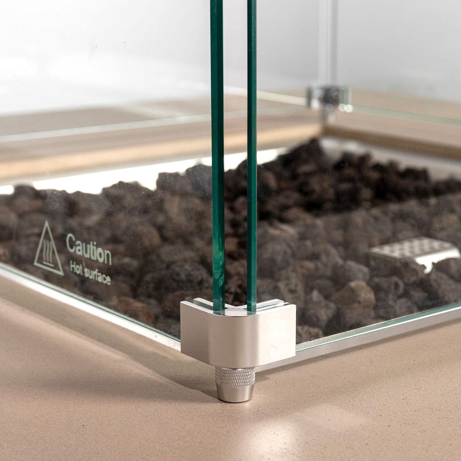 Glenwood 42-in Square Concrete Propane Fire Pit w/ Hidden Propane Tank in Sand by Lakeview Outdoor Designs - Glass Wind Guard Bottom Mounting Bracket - Detail thumbnail