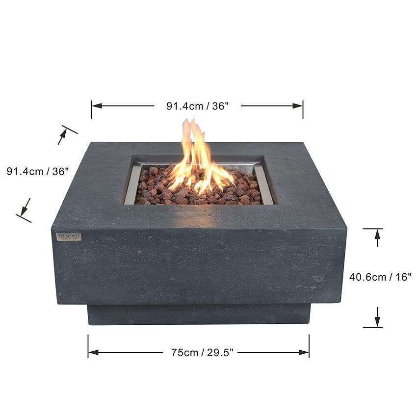 Elementi Manhattan OFG103DG-LP 36-Inch Propane Dark Gray Fire Pit Table - Dimensions thumbnail