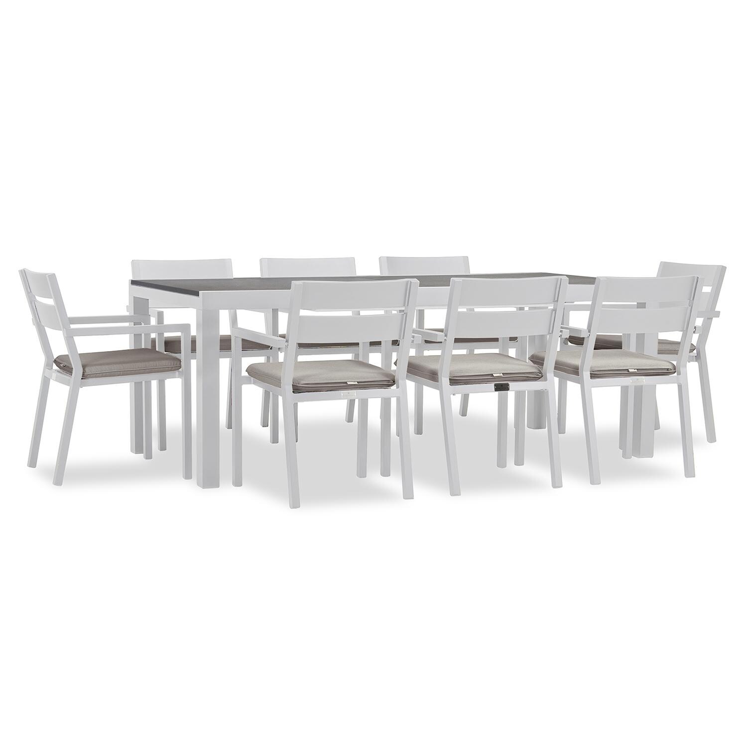 Calm Bay 9 Pc Extendable Dining Set in White/Concrete/Cast Silver by Lakeview - White Background 2 thumbnail