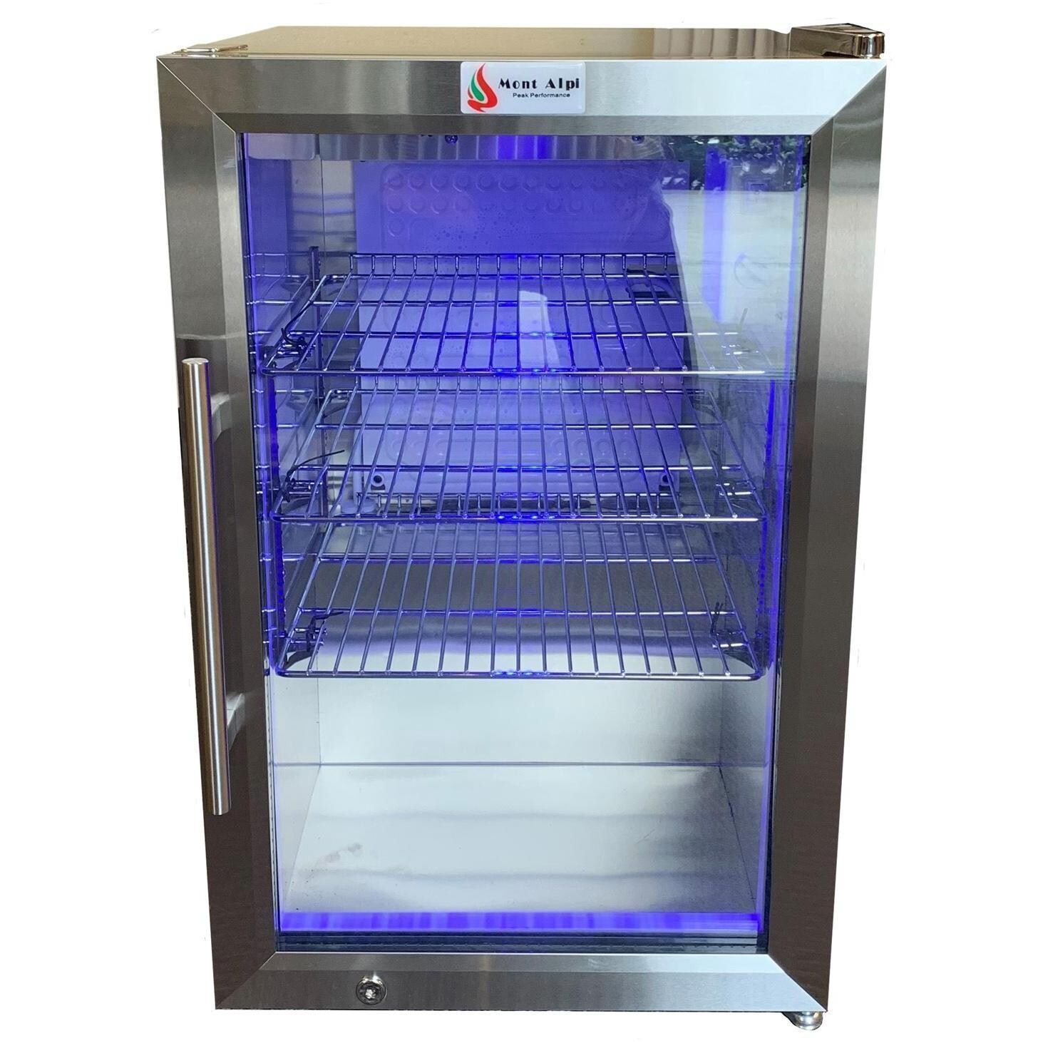 Mont Alpi MA805-AWBSS 6-Burner Black Stainless Steel Art-Wood Propane Island Grill - Refrigerator Front View - White Background thumbnail
