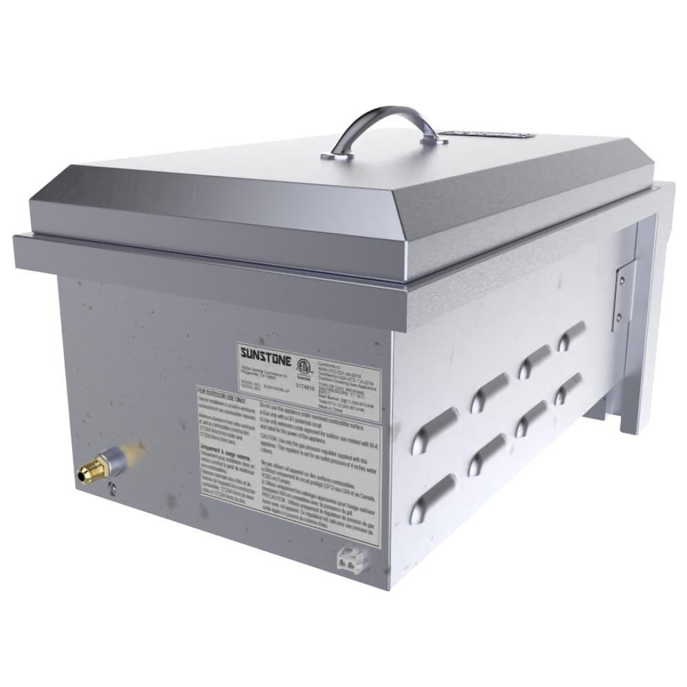 Sunstone SUN13VDB-LP Ruby Series 13 Inch Propane Slide in Versa Double Burner Removable Cover W/LED Accent Light - Posterior View thumbnail