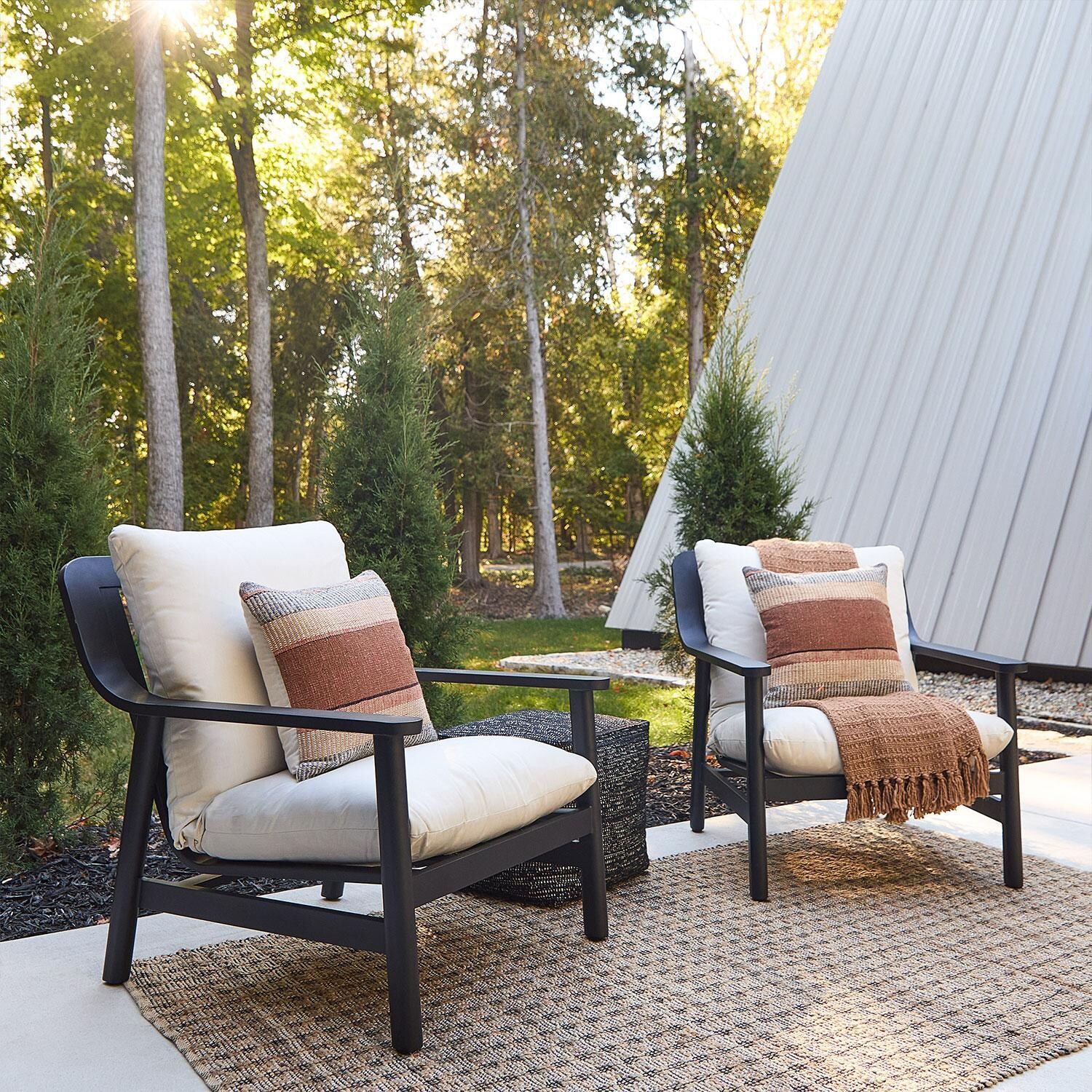 Bay St Louis 30 Inch Metal Outdoor Oversized Chair Set of 2 in Black W/ Sunbrella Cushions by Lakeview Outdoor Designs - Back Porch - Lifestyle thumbnail