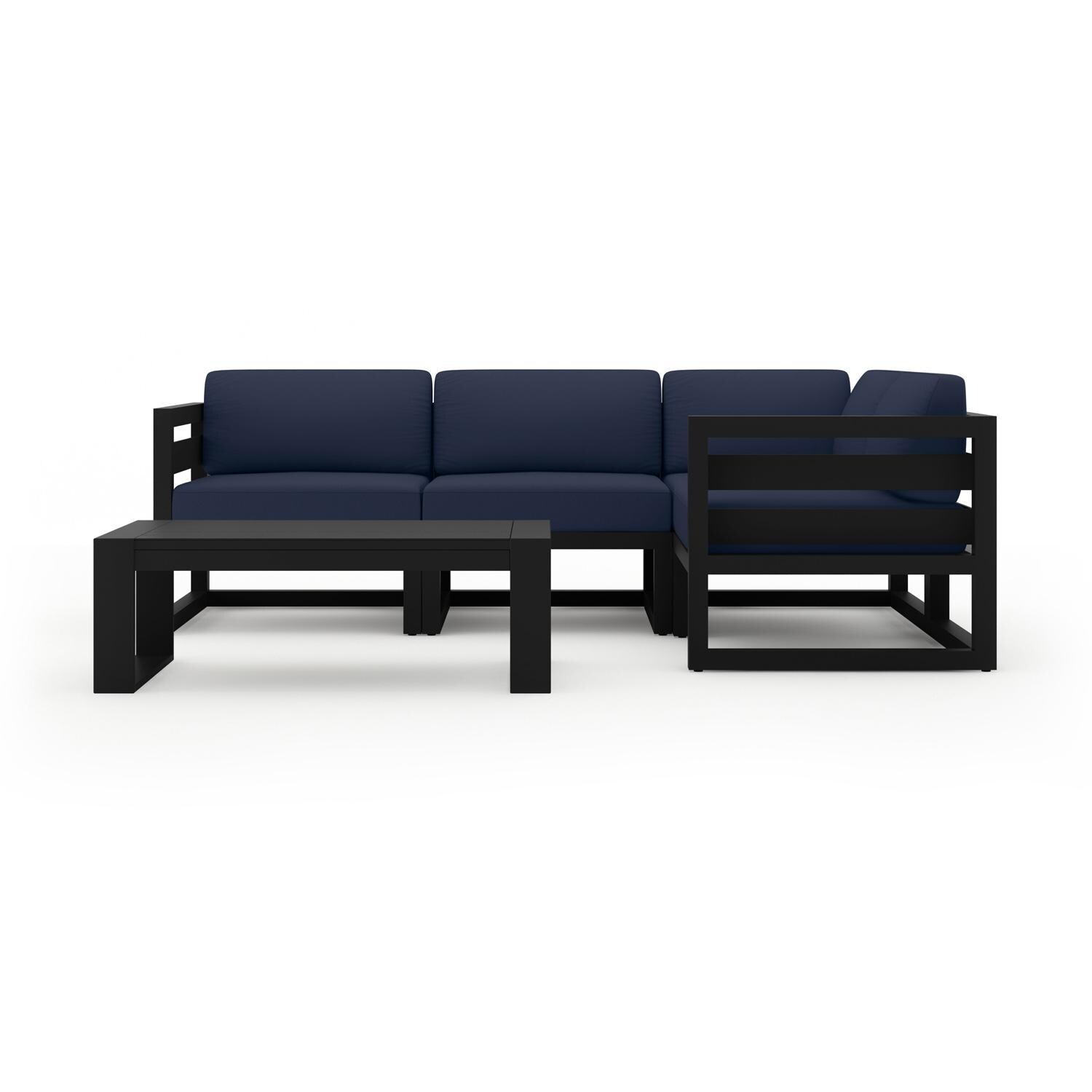 Lakeview MSTYCV-BK-5SEC-IN Misty Cove 5 Pc Aluminum Sectional Set in Black w/Portal Coffee Table & Spectrum Indigo Cushions by Lakeview Outdoor Designs - Set - White Background thumbnail