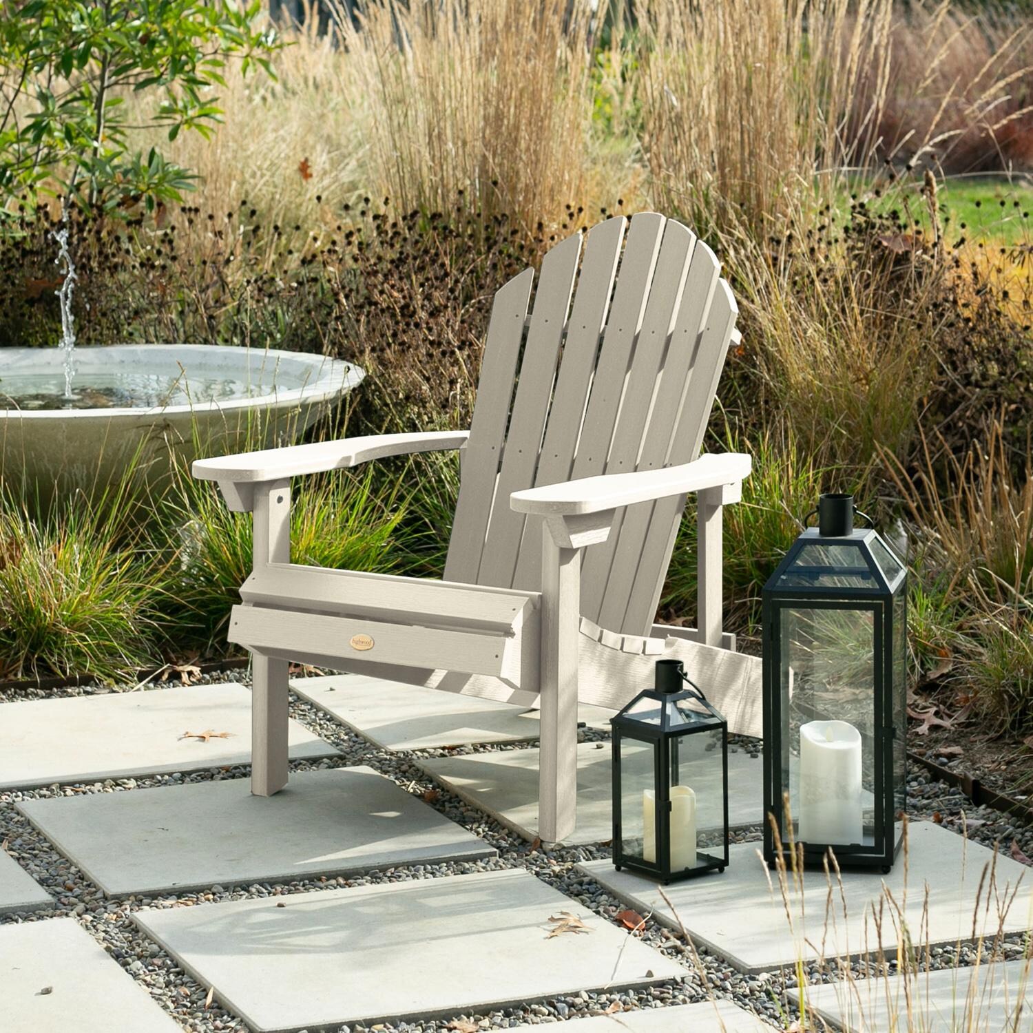 Lakeview Dream Bay Folding & Reclining Adirondack Chair - Whitewash - On The Patio - Lifestyle thumbnail