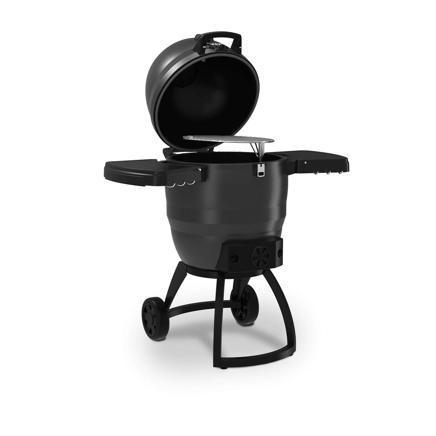Broil King Keg 5000 Steel Charcoal Kamado Grill - Gray - Angled Right Lid Open - White Background thumbnail