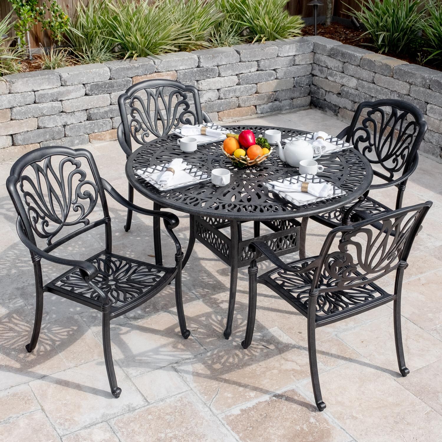 Roxbury 5 Piece Cast Aluminum Patio Dining Set W/ 48 Inch Round Table By Darlee