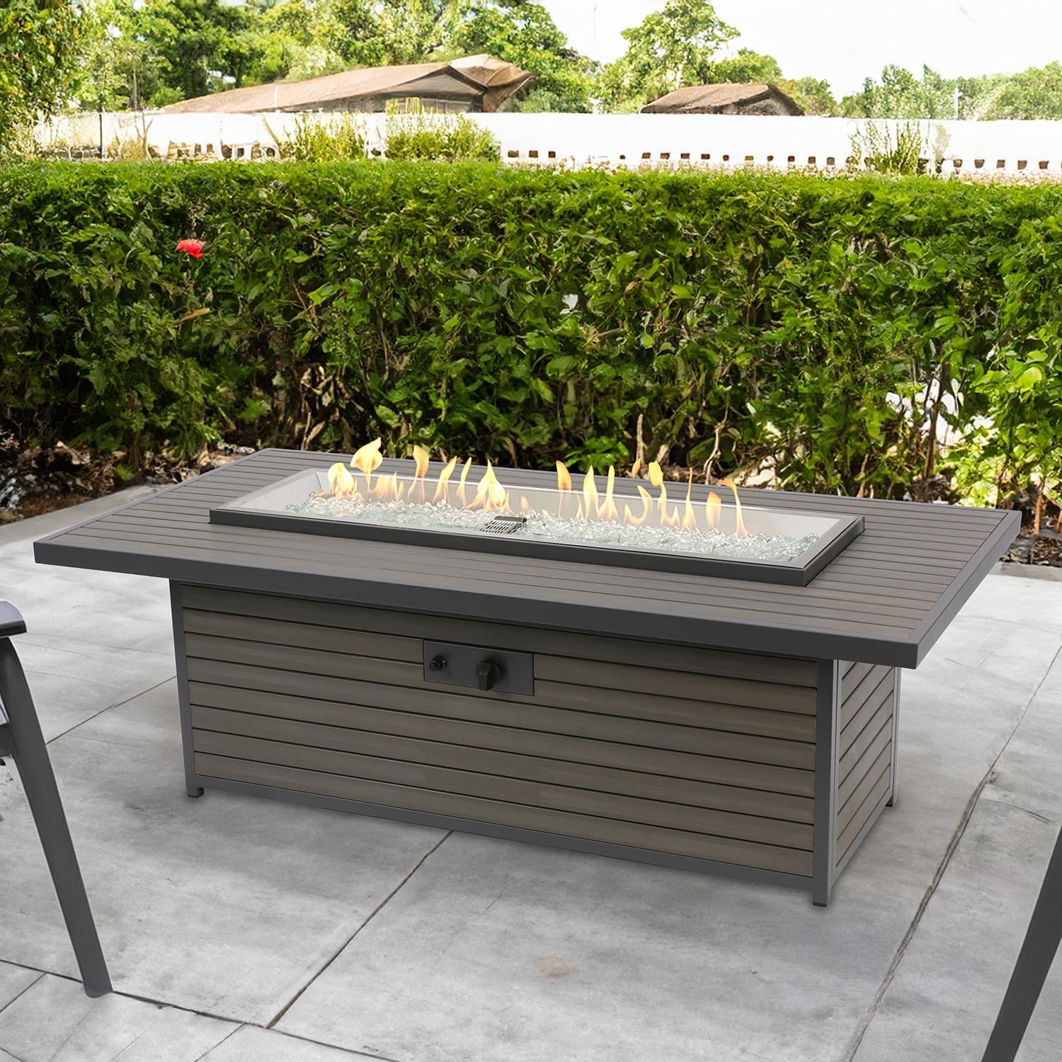 Revere 61-in Rectangular Natural Gas Fire Pit Table in Taupe by Lakeview Outdoor Designs (Ships Propane w/ Conversion Kit)