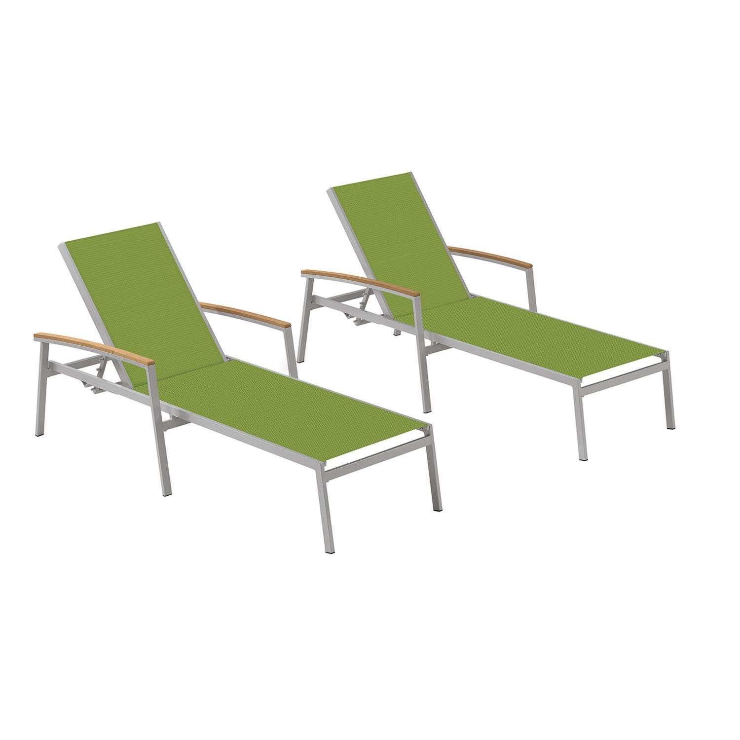 Oxford Garden Travira 2 Pc Composite Sling & Aluminum Chaise Lounge W/ Natural Tekwood Arm Caps in Flint/Go Green thumbnail