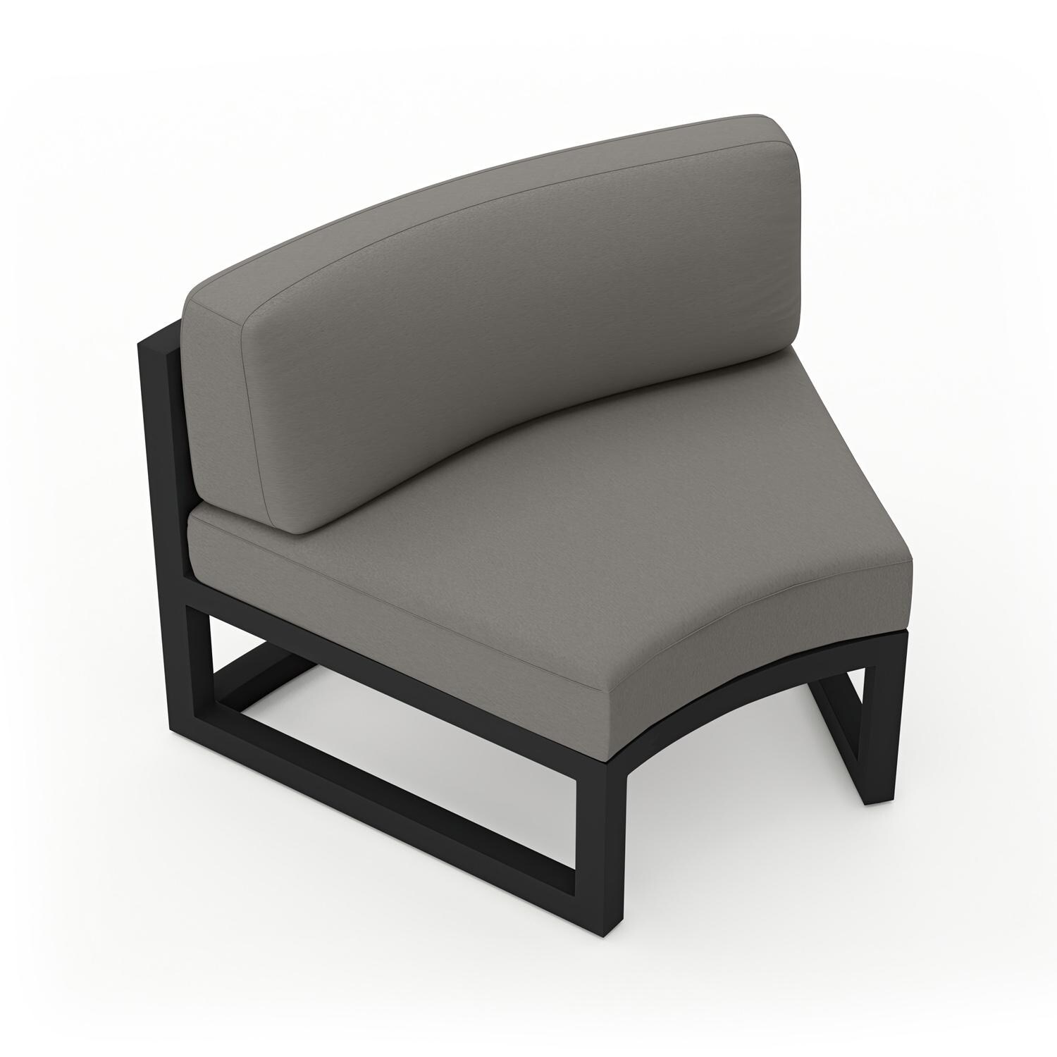 Lakeview MSTYCV-BK-CRVS-CC Misty Cove 2 Pc Aluminum Curve Club Chair in Black w/Charcoal Cushions by Lakeview Outdoor Designs - Angled Front - White Background thumbnail
